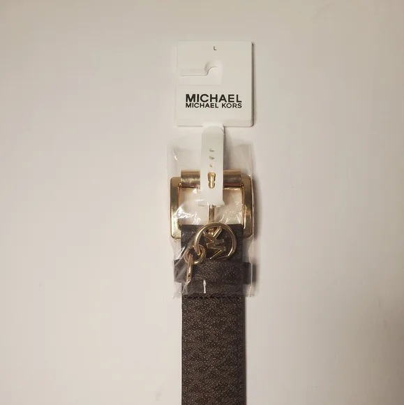 Michael Kors Women\'s Belt Chocolate Faux Leather Gold-tone Padlock Charm Size L Michael Kors Belts for Women for sale - eBay main image 3